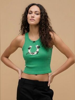 NWT | Daydreamer | Lucky Horseshoe Ribbed Crop Tank | Sz XS